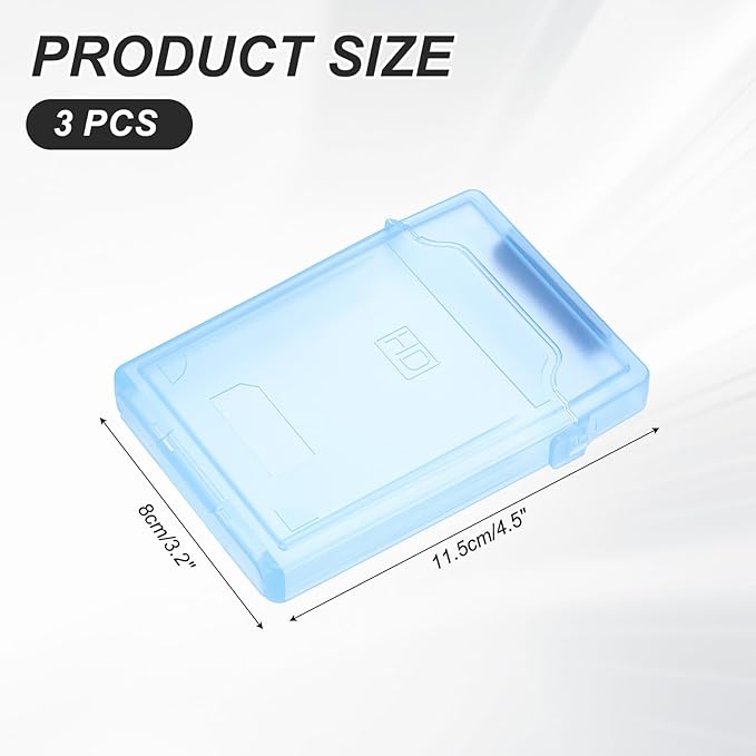 PATIKIL 4.5" x 3.2" Hard Drive Disk Case, 3Pcs Plastic Hard Disk Storage Box Portable Anti-Static Case for 2.5" External SSD HDD, Blue