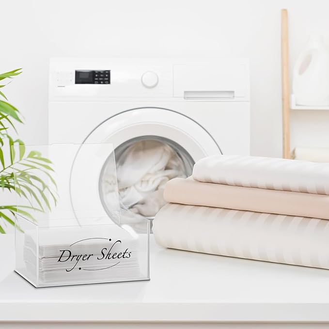 Laundry Sheet Holder - Clear Acrylic Dispenser with Lid, Dryer Sheet Box for Laundry Room