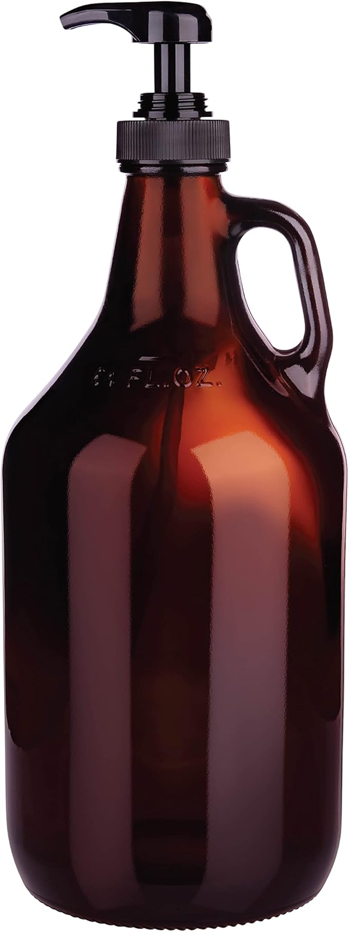 Half Gallon Glass Pump Dispenser Bottle, Large Jug with Pump for Laundry Soap Dispenser, Liquid Detergent, Fabric Softener, Syrup Pump - 64 oz Capacity - Amber Bottle- Pack of 2, by Kitchentoolz