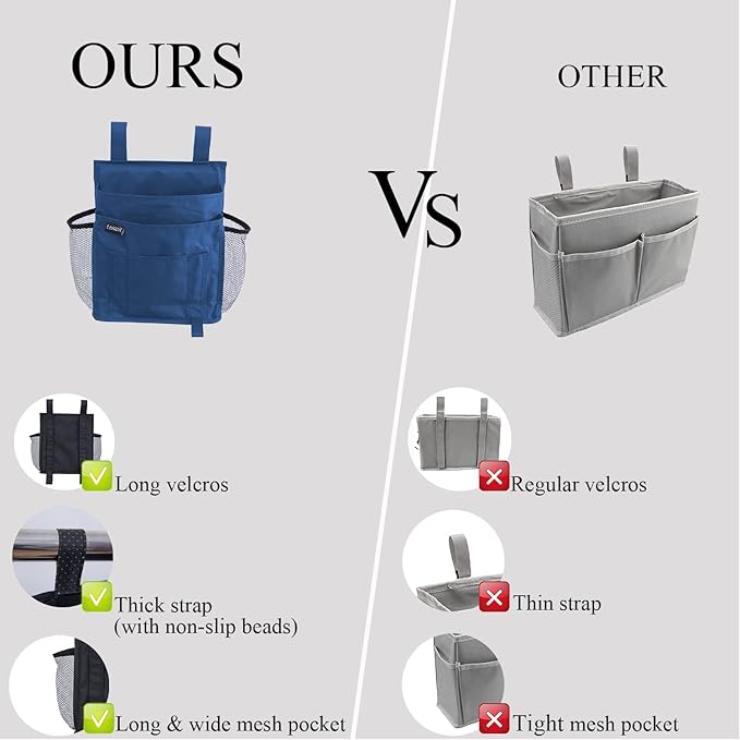LEISUIT Hanging Storage Bag Bedside Organizer, Bunk Bed Organizer, 7 Pockets, Blue