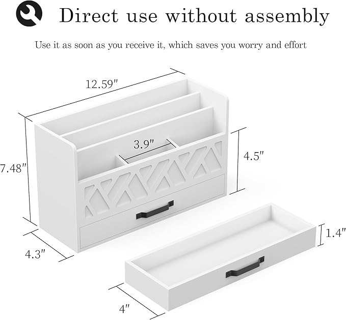 Bamboo Mail Organizer Countertop Wood Desk Organizer Drawer Tabletop Storage Box Letter Sorter Makeup Organizer for School Home Office Supplies White