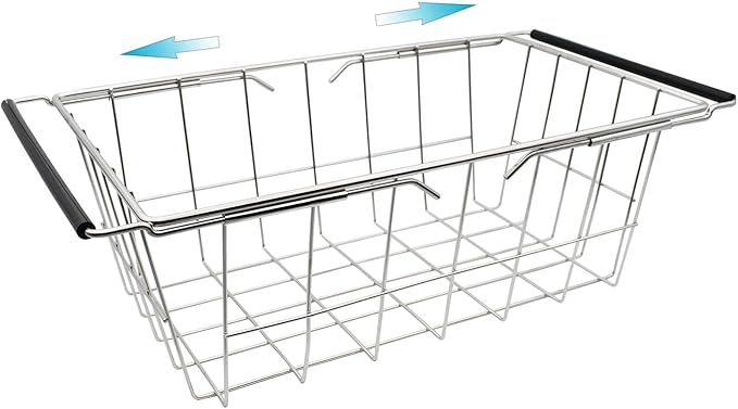 Orgneas Expandable Chest Freezer Basket, Stainless Steel Hanging Deep Freezer Organizer Bins Adjustable Handles (16.5" ~ 20") Wire Basket Storage Rack, Fits 5 Cu.FT and 7 Cu.Ft Chest Freezer