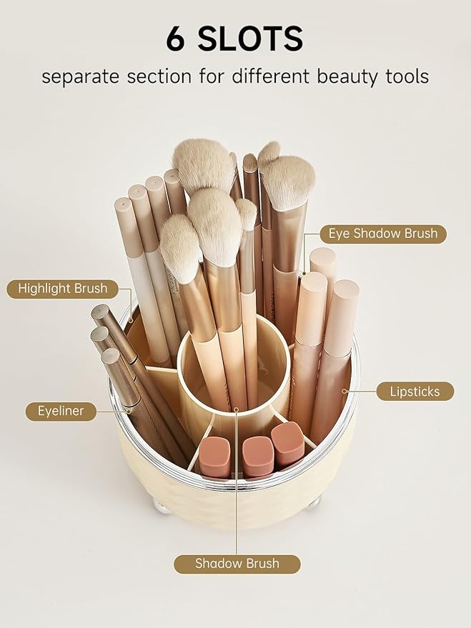 Makeup Brush Holder with 5 Slots, 360 Rotating Makeup Brush Organizer, Brushes Cup for Cosmetics, Nail Polish, Bathroom Vanity