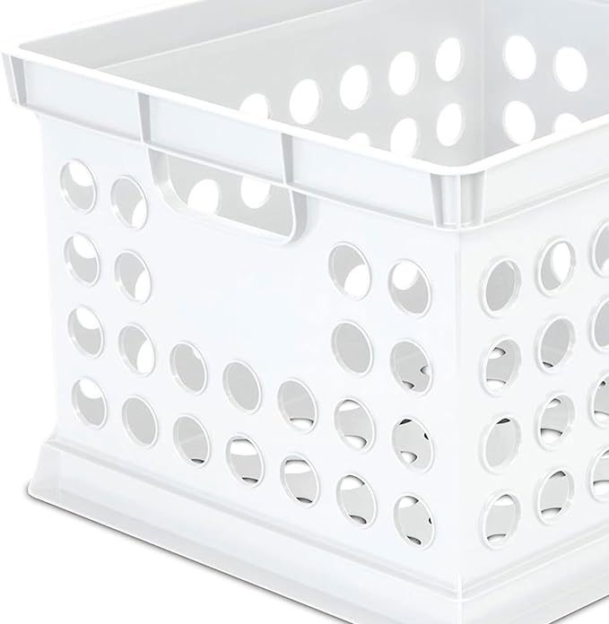 Sterilite Stackable Plastic Storage Crate Bin Organizer File Box with Handles for Home, Office, Dorm, Garage, or Utility Organization, White, 18-Pack