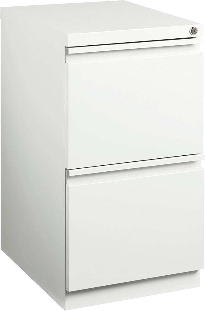 20 Inch Deep Metal Mobile Pedestal File 2 Drawer File-File with Full Width Pull, for Home and Office, Holds Letter Width Hanging Folders, White