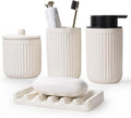BosilunLife Beige Bathroom Accessories Set - Ceramic Bathroom Counter Soap Set Bathroom Decor Sets Accessories Bathroom Lotion Soap Dispenser and Toothbrush Holder Set, Soap Dish, Apothecary Jars