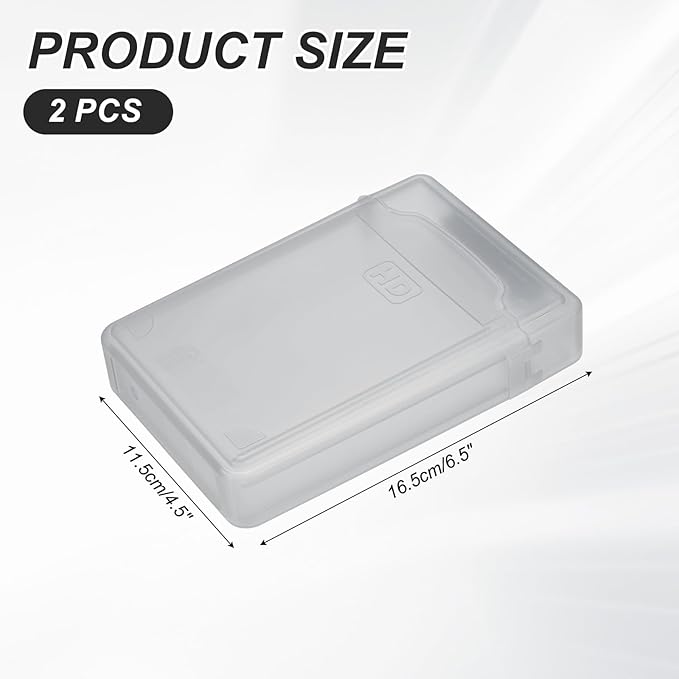 PATIKIL 6.5" x 4.5" Hard Drive Disk Case, 2Pcs Plastic Hard Disk Storage Box Portable Anti-Static Case for 3.5" External SSD HDD, Grey