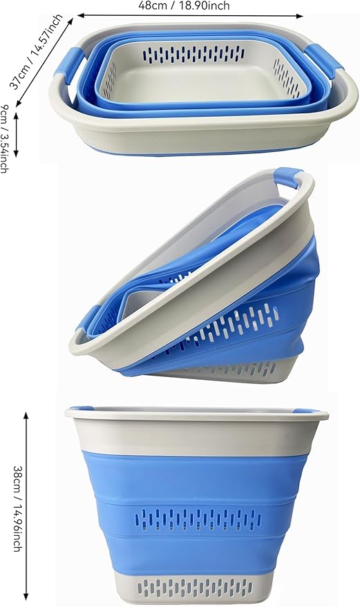 SAMMART 40L (10.5 Gallon) Collapsible Plastic Laundry Basket - Foldable Pop Up Storage Container/Organizer - Portable Laundry Hamper - Space Saving (1, Grey/Little Boy Blue)