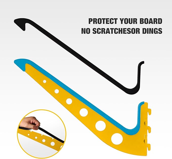 5 Board Surf Rack Wall Mount for Surfboard, Wakeboard, Snowboard Storage Adjustable Wall Hangers Boards Display, Yellow