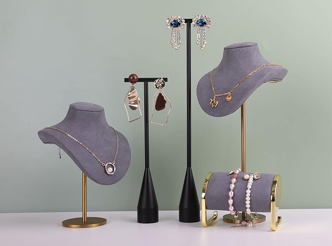 GemeShou 2pcs Black earring display T bar stand, Big jewelry earring holders for Boutique Store, Jewelry holders high enough for long earring necklace【Black-2pcs Height 7.9" and 11"】
