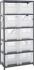 Quantum Storage Systems QSBU-800CL Clear-View Giant Stack 6-Shelf Steel Shelving Unit, 18" x 36" x 75" with 10 QGH800CL Bins, Clear