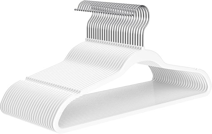 Hangers 50 Pack - Non-Velvet White Plastic Hangers for Clothes -Heavy Duty Slim Coat Hanger -Space-Saving Closet with Chrome Hook,Non-Flocked for Dresses Coats Shirts Jackets
