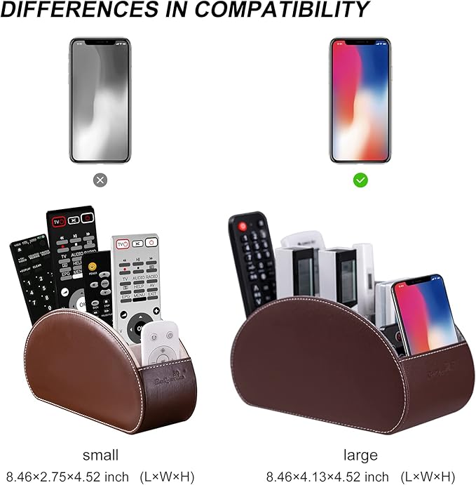 Wide Remote Control Holder , PU Leather Organizer Box with 5 Compartments for Table Office ,Remote Caddy Desktop Storage with Phone Holder, Home Accessories for Controllers , Media Player (Brown2)