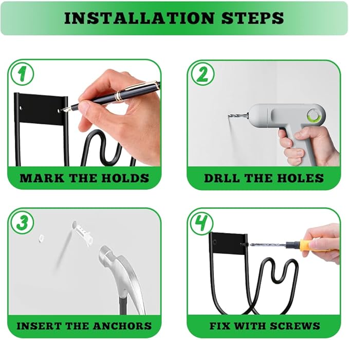 Metal Garden Hose Holder - Wall Mounted Garden Hose Hook, Hose Hanger Heavy Duty for Water Hose Extension Cords Vacuum Hose,Rust Proof (Black)