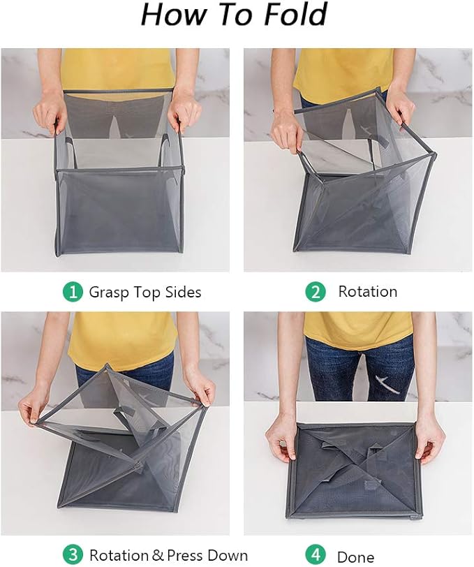 HONOMA Laundry Bags Hamper Bag with Handles,Portable &Collapsible Dirty Clothes Mesh Basket Foldable for Washing Storage, Kids Room,Dorm or Travel (Black, Single-Layer)