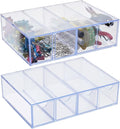 DICOSMETIC 2Pcs Small Acrylic Desk Organizer Drawers Stackable Desktop Storage Box Clear Stationery Supplies Organizer with 8Pcs Removable Drawer for Makeup Office Supplies Storage