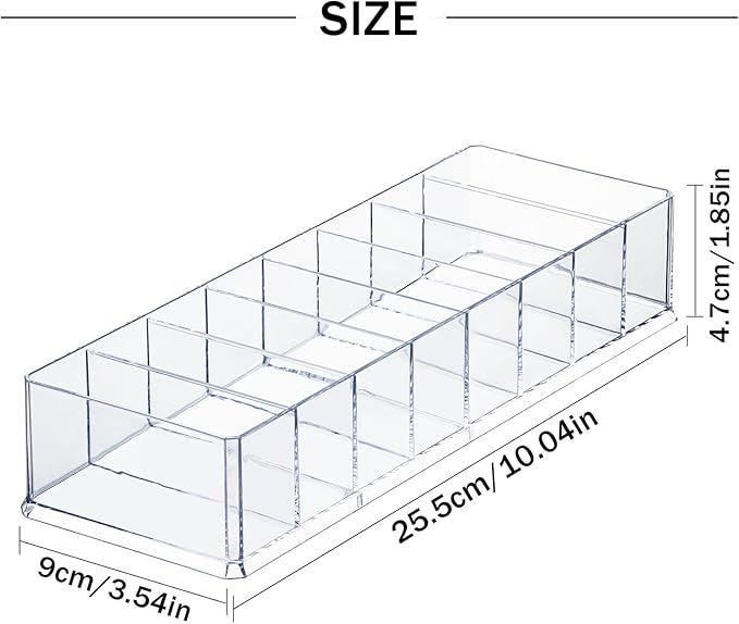 Acrylic Makeup Brush Organizers, 8 Section 8 Compartments Transparent Plastic Lipstick Holder Clear 9.96x3.46x1.81 Inches Storage Square Cube for Bathroom Jewelry Accessories