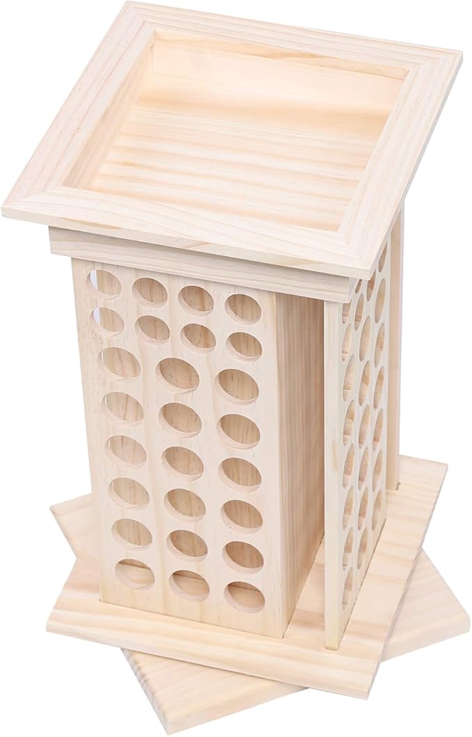 104-Hole Wooden Essential Oil Display Rack, 8 Tiers Rotating Pine Organizer for Home, Beauty Salon, Perfume Store, Hold 5ml & 15ml Bottles, Space-Saving Countertop Holder, Easy Access, 9.44*15.74in