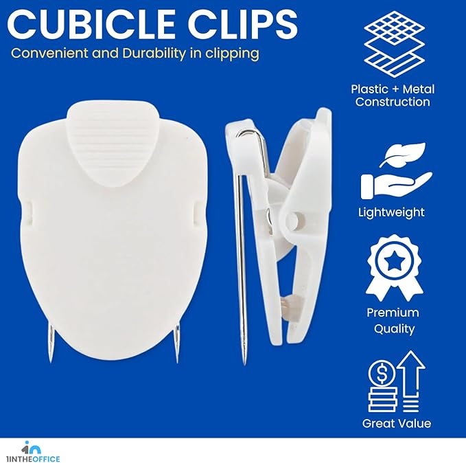1InTheOffice Cubicle Clips, White Cubicle Pins, Office Clips, Wall Clip for Fabric Panels, (12 Pack)