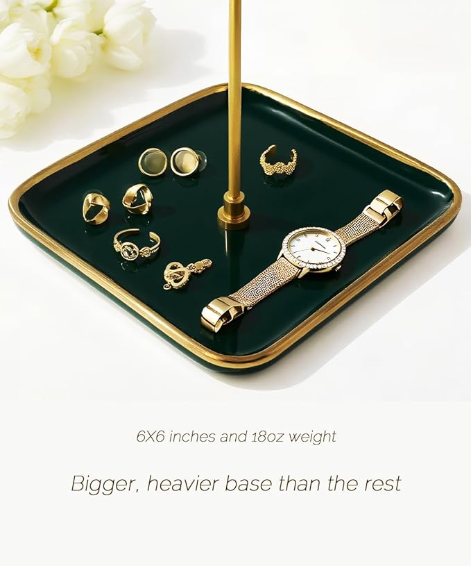 VROOMIUM Necklace Holder- Ceramic Base 1ft Height Jewelry Organizer Stand, Aesthetic Jewelry Hanger Display for Necklaces, Bracelets, Rings, Exhibidor de Collares-Elegant Green