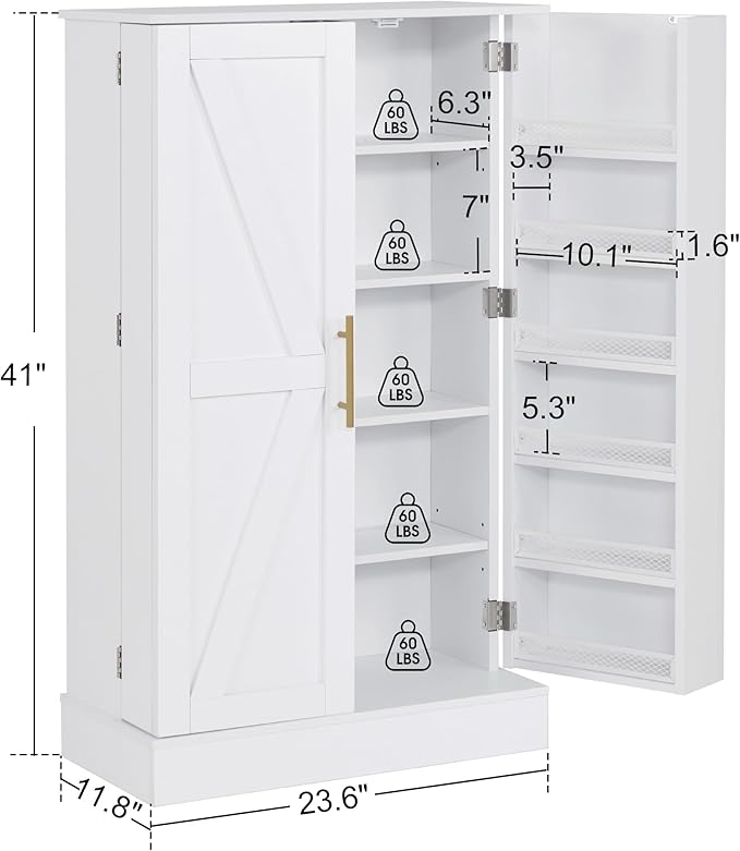 BarberPub Storage Cabinet, Multi-Functional Beauty Salon Organizer with Hinged Door, Adjustable Shelves, for Spa, Home, Office 2024 (White)