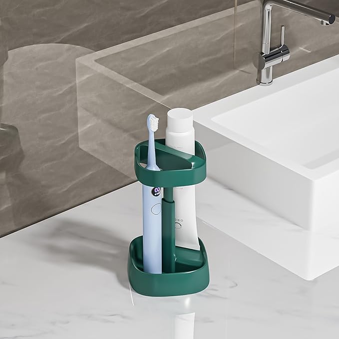 Toothbrush Holder with Cover/Cup, Bathroom Counter Organizer for Regular and Electric Toothbrushes and Toothpaste, Sleek Modern Bathroom Accessories, Green