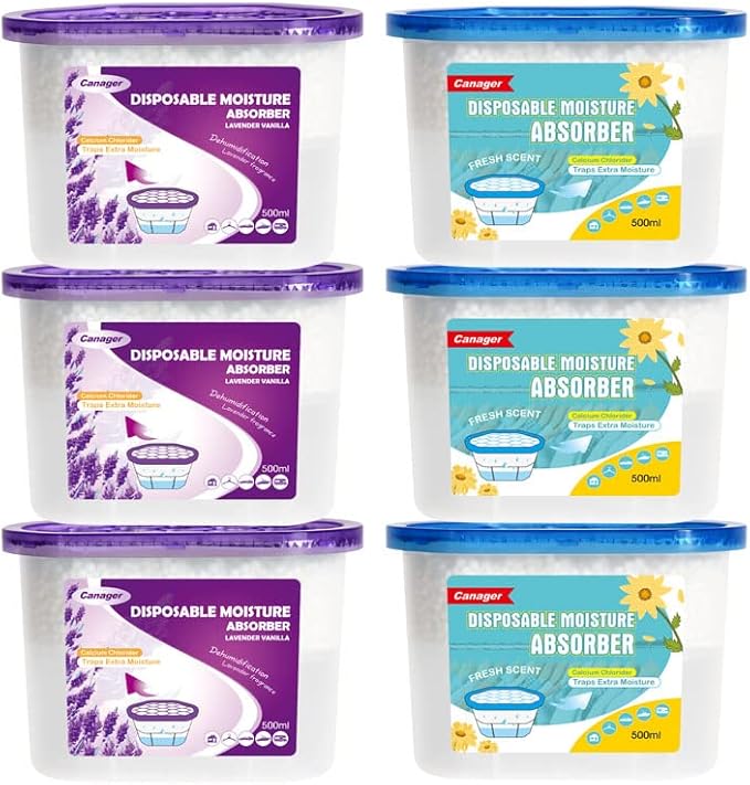 CANAGER Lavender Vanilla,Fresh Scent, Moisture Absorber Box,Odor Eliminator and Dehumidifier Boxes for Closet,Bedroom,Kitchen,Bathroom-6 Packs,Cups - Traps Moisture for Fresher, Cleaner Air