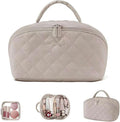 2026 Travel Makeup Bag for Women – 180° Lay-Flat Puffy Cosmetic Organizer with 5 Compartments, Water-Resistant & Machine Washable Makeup Case,Puffy Padded Organizer for Toiletries,Ideal Gifts for Her