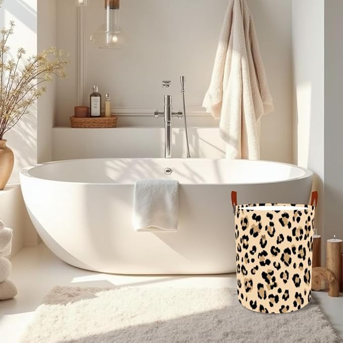 Laundry Baskets 15.7x19.7 Inch Large Classic Leopard Print Design Collapsible Laundry Hamper with Handles Oxford Fabric Clothes Storage Bin Foldable Dirty Clothes for Bedroom Bathroom Dorm