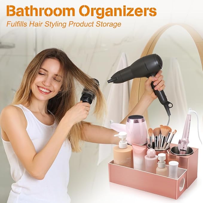 Hair Tool Organizer - Bathroom Vanity Organizers and Storage, Hair Styling Accessories Hot Tools Organizer Hair Dryer, Blow Dryer, Curling Iron, Flat Iron, Hair Straightener, Pink