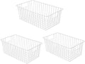 16Lx12Wx6H inch Wider Freezer Organizer Baskets Container, Refrigerator Metal Wire Storage Bins with Handles for Kitchen, Pantry, Cabinet, Closets - Pearl White(3 Packs)