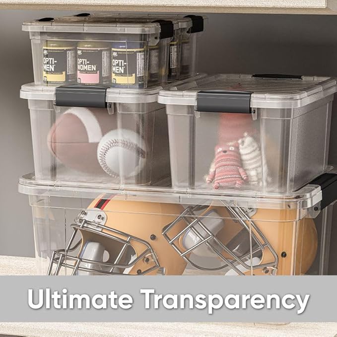 Superio Clear Storage Boxes with Lids, 3.5 Quart Plastic Container Bins for Organizing, Stackable Crates, BPA Free, Non Toxic, Odor Free, Organizers for Home, Office and Dorm, 6 Pack