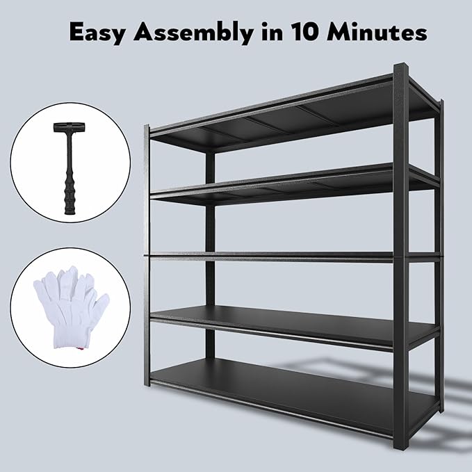 48.2" W Garage Shelving 3000LBS Storage Shelf Heavy Duty Garage Storage Shelves Adjustable 5 Tier Metal Shelves for Storage Industrial Heavy Duty Shelving Unit 24.2" Dx48.2 Wx72.2 H, 3 Pcs
