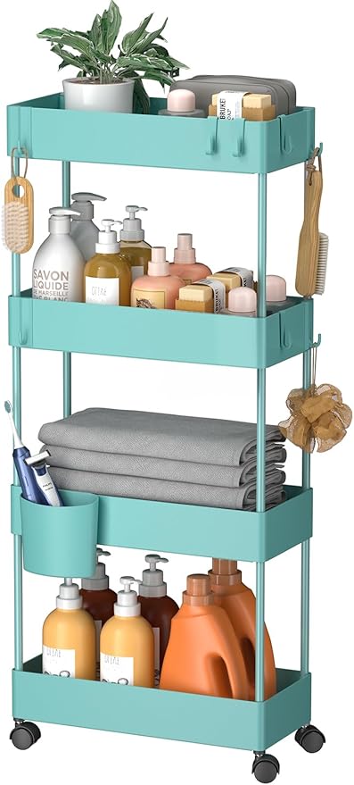 Pipishell Slim Storage Cart with Wheels, Bathroom Cart Organizer Bathroom Storage Small, Rolling Cart for Bathroom, Laundry Room, Kitchen, Narrow Space, Black PIUC04