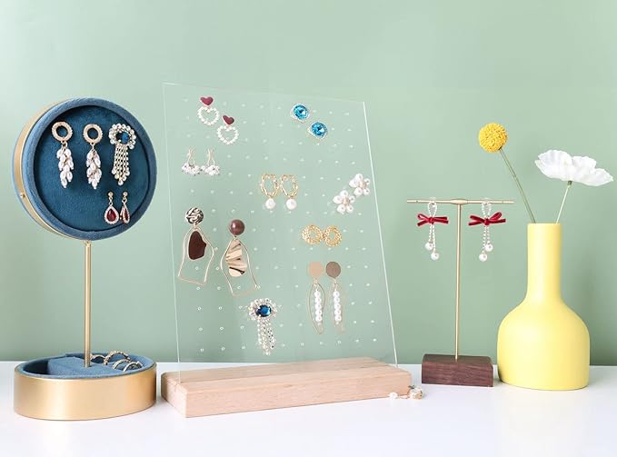 GemeShou Beech earring display for selling jewelry, wooden earring holder for studs display, small jewelry studs display board for show【Wood stand with acrylic board-Beech】