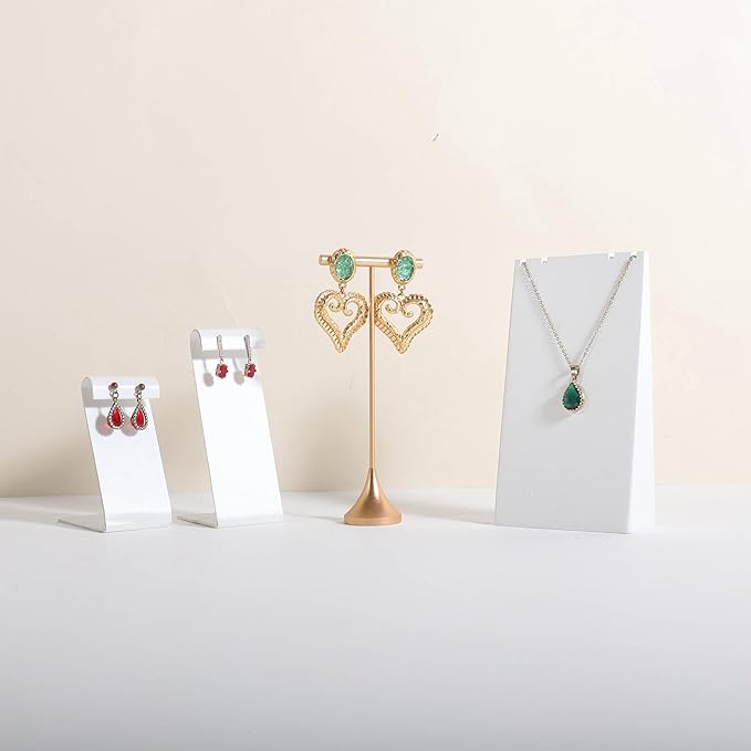GemeShou Single Gold Earring T bar Stand, Metal earring display holder for show, Small jewelry studs hanger for Online store Photo Shoot【Gold-Cone Base Height 5.8"】