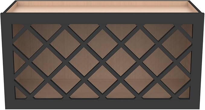 Solid Wood RTA Wine Bottle Rack Wall Cabinet with Lattice Panels - Wine Storage for Bar, Pantry, Cellar & Countertop - Mocha (Charcoal Black, 36'W 12'D 15'H)