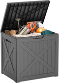EasyUp 32 Gallon Outdoor Storage Box, Resin Waterproof UV-Resistant Deck Box, Reinforced Stability for Patio, Garden, and Poolside, X-Design Black