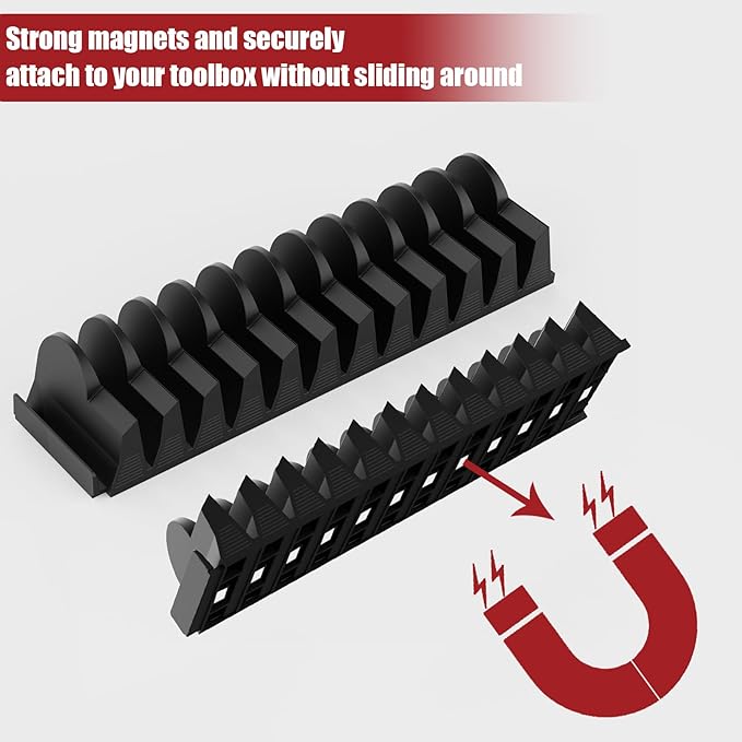 48 pcs MAGNETIC Modular Wrench Organizers for Tool Drawers - Wrench Rack with Metric&SAE Labels, Perfect Tool Storage Holder with Magnet. Gift for father, brother and boyfriend (Black with Magnets)