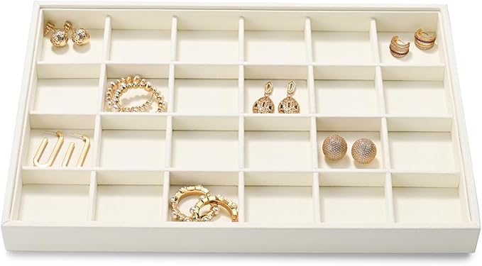 Stackable Beige Jewelry Organizer Tray Premium Microfiber 24 Grid Jewelry Display Trinket Earring Ring Organizer Tray