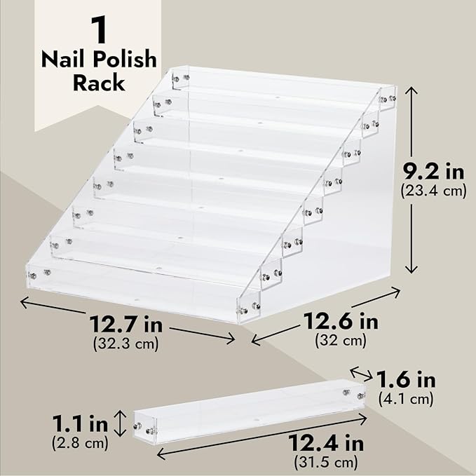 Okuna Outpost 8-Tier Acrylic Nail Polish Rack - 96-Bottle Nail Polish Organizer - Essential Oil Organizer & Paint Storage - 2.5mm Acrylic Tiered Display Stand - 12.75 x 12.5 x 9.25 in