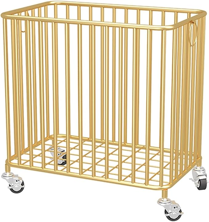 Easyars Rolling Laundry Hamper with Wheels,Large-size Metal Laundry Basket Cart,Clothes or Linen Storage Organize Hamper Bin for Living Room,Bathroom,Closet or Children Bedroom,Gold