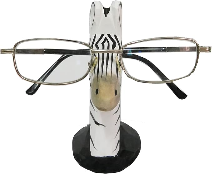 Red Dollar Handmade Wood Carved Animal Eyeglass Holder, Sunglasses Display Stand, Nightstand Home Office Desk Decor, Christmas Holiday New Year Business Gift for Men Women Adults (Zebra)