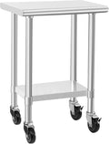HARDURA Stainless Steel Commercial Table Prep & Work Table with Casters Heavy Duty Metal Table with Wheels NSF 430 18×24 Inches