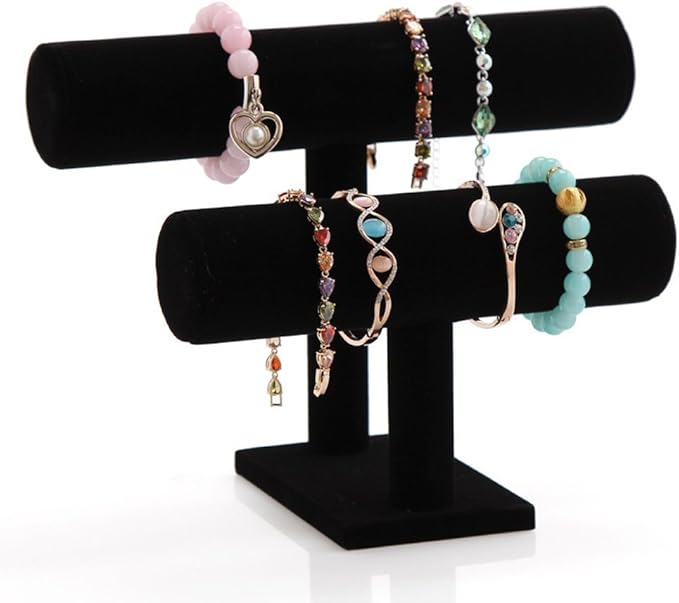 Wudygirl Velvet Bracelet Holder2 Tie Jewelry Stand Jewelry Holder Organizer for Bracelets Watches Necklaces Gift for Girl Women（Black 2 Tie）