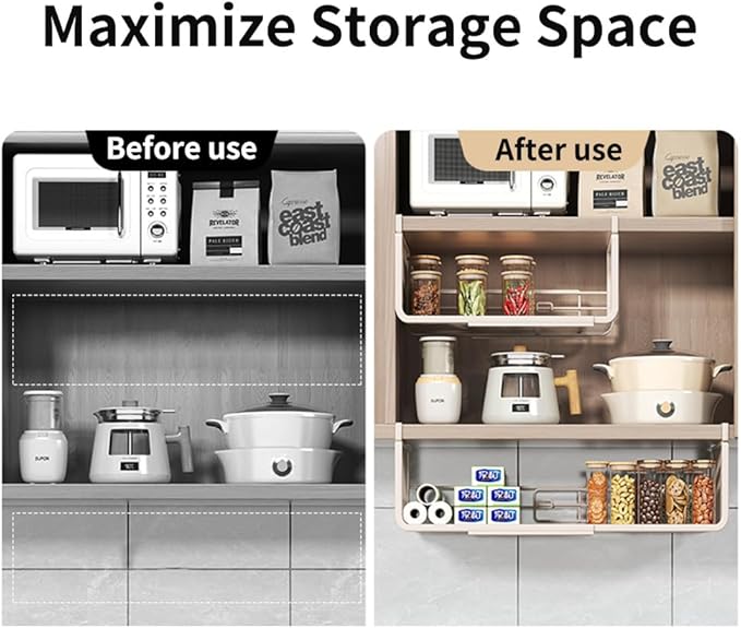 Expandable Under Shelf Basket Organizer, Under Shelf Storage, Hanging Baskets Under Cabinet for Pantry Kitchen Cupboard Desk Counter Bookshelf Space Saver Heavy Duty Slide-in (white, 1 Pack)