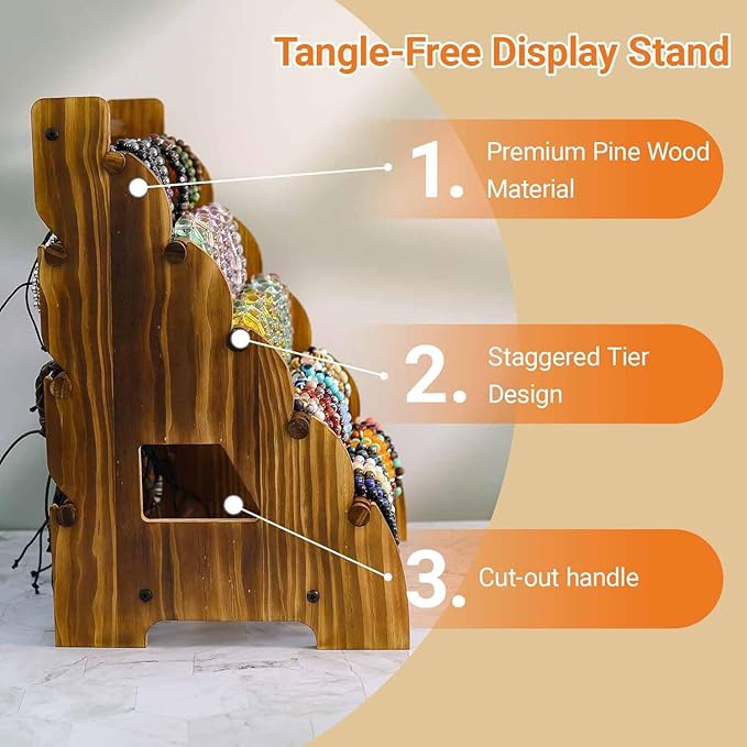 Wooden Bracelet Holder 8 Tier Jewelry Bracelet Display Stand, Portable Organizer for 150-240 Bangles & Scrunchies - for Vendors,Retail Stores, Craft Shows, and Home Storage (vintage)