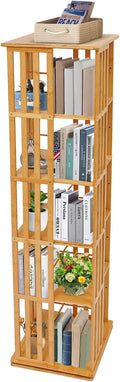 Rotating Bookshelf 5-Tier, 14.57x14.57x59.06in Floor Standing Book Storage Display Rack, Multi-Tiered Organizer for Books, Wood Color Rotatable Bookshelf for Study Rooms, Bedrooms, Living Rooms