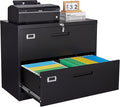 SISESOL 2 Drawer Lateral File Cabinet with Lock,Black Lateral Filing Cabinet,Horizontal Metal Filing Cabinet,Locked Wide Two Drawer File Cabinet for Office Home,Fit A4/F4/Letter/Legal File