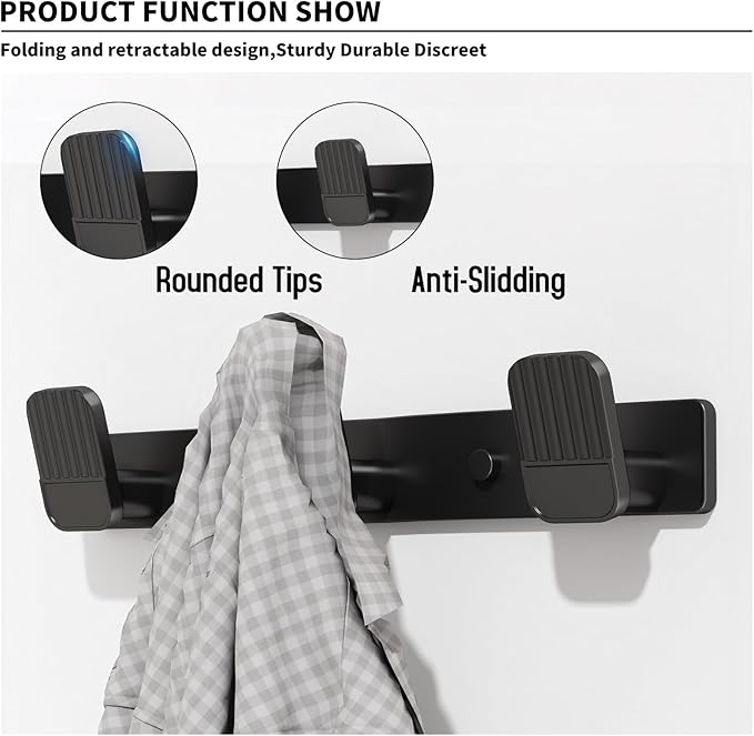 Coat Rack Wall Mount Coat Hooks - Black Hook Rack with 3 Hooks Aluminum Wall Rack Hooks for Hanging Coat Hat Bag Towel Hanger Rustproof Coat Holder
